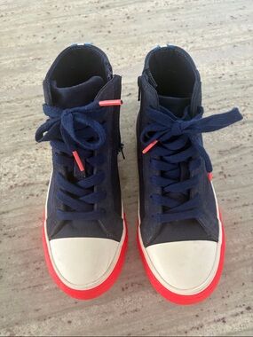 Mini Boden Navy and Red High-Top Sneakers